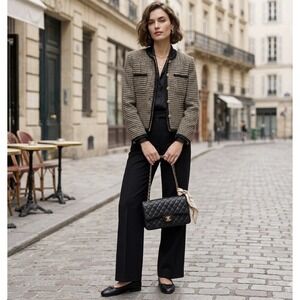 Beulah Style Metallic Tweed Lady Jacket Cashmere Blend Brown Gold S NEW